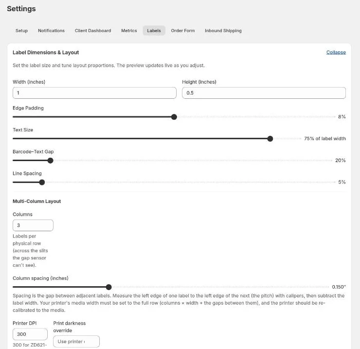 Settings → Labels